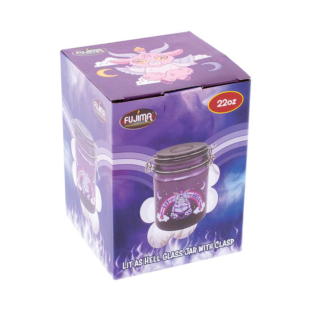 Box showing size specs for 22oz Lit as Hell glass jar with clasp—add to cart today