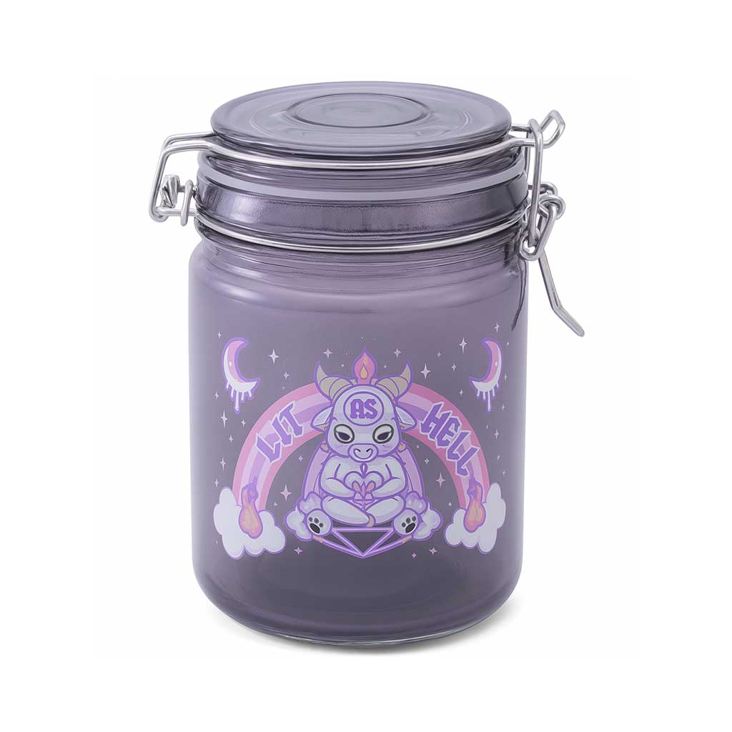 Buy 22oz Lit as Hell airtight glass stash jar with clasp in black—fast shipping from Honeybee Herb