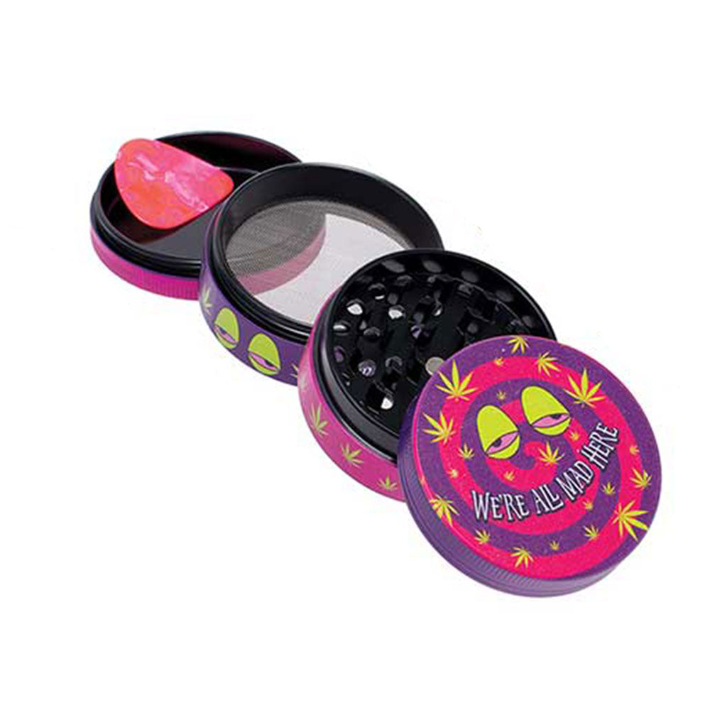  2-Inch We’re All Mad Here Wacky Grinder With Trippy Design 4-Parts View 