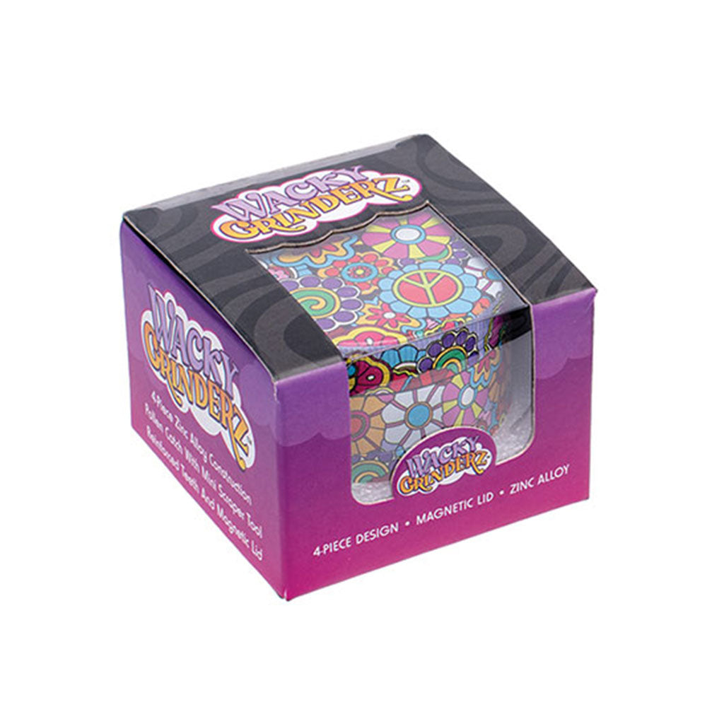 2-Inch Hippie Love Wacky Grinder Colorful Design Herb Grinder Packaging View