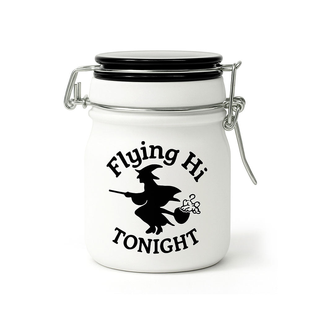 3.5 Inch Frosted Glass Flying Hi Tonight Stash Jar By Ted Miller Inno. With Clamp Lid, Get It Now At Honeybee Herb