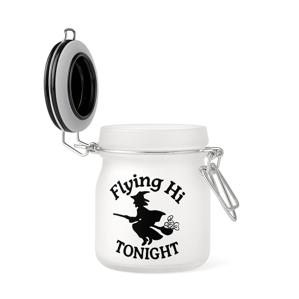 3.5-Inch Frosted Flying Hi Tonight Stash Jar With Open Clamp Lid