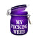 Angled Side View Of Ted Miller Innovations Neon Purple “My Fucking Weed” Stash Jar With Clamp Lid Partially Opened 