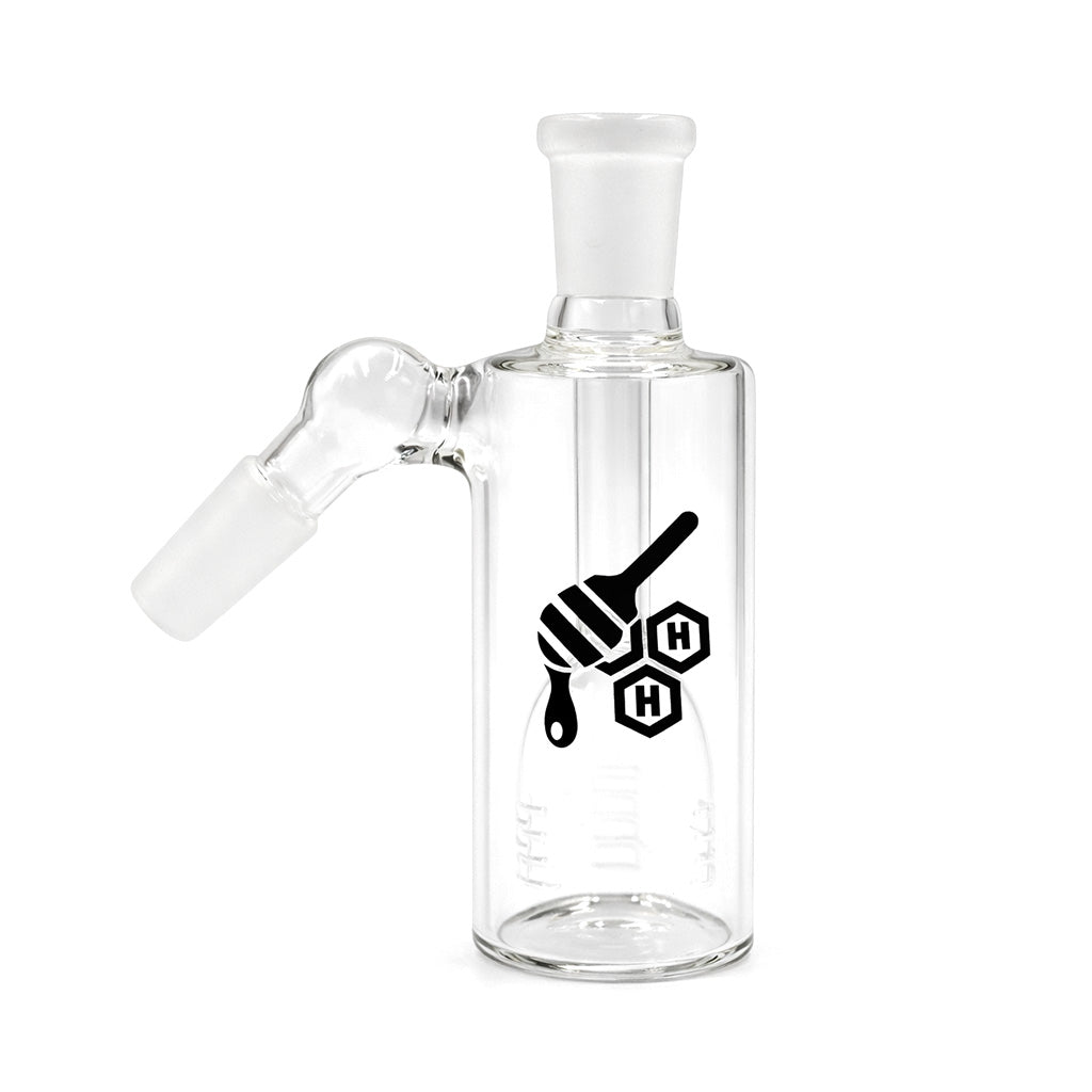 3 Arm Slitted Diffused Downstem Perc Ash Catcher, 14mm male 45 degree, clear glass ash catcher for cleaner hits.