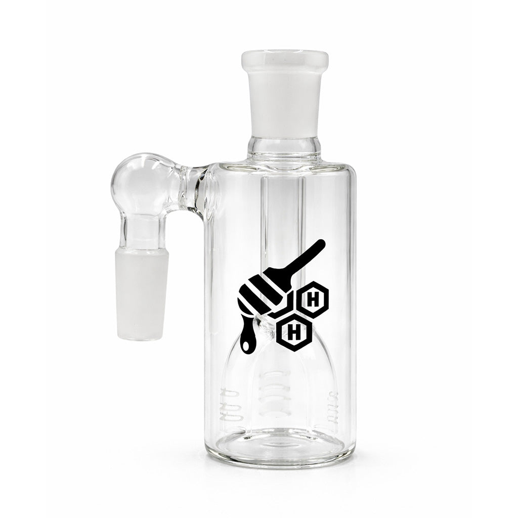 3 Arm Slitted Diffused Downstem Perc Ash Catcher, 14mm male 90 degree, clear glass ash catcher for cleaner hits.