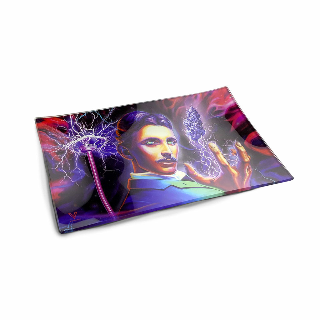 Buy High Voltage (Tesla) glass rolling tray—premium shatter-resistant surface; fast shipping from Honeybee Herb
