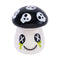 Front view of the ceramic Mushroom Skull stash jar, white base and black skull-print cap