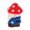 Side view of the Gnome Storage Jar with red mushroom-cap lid, blue coat, and beard.