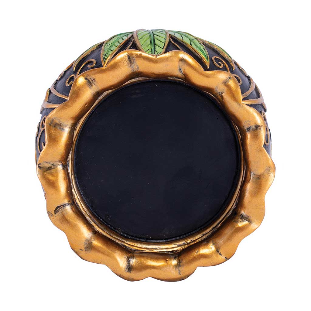 Top view of the Royal Leaf Cauldron Ashtray, 4.6-inch, with gold rim and round bowl. 