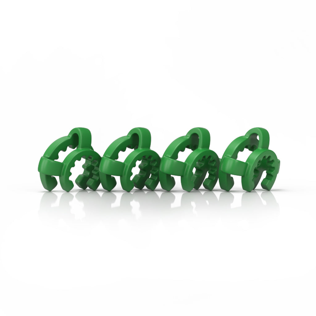 A 4 Pack Of Green Keck Clips For Connecting Strongly Rigs, Bong Joints With Bowls And Bangers  