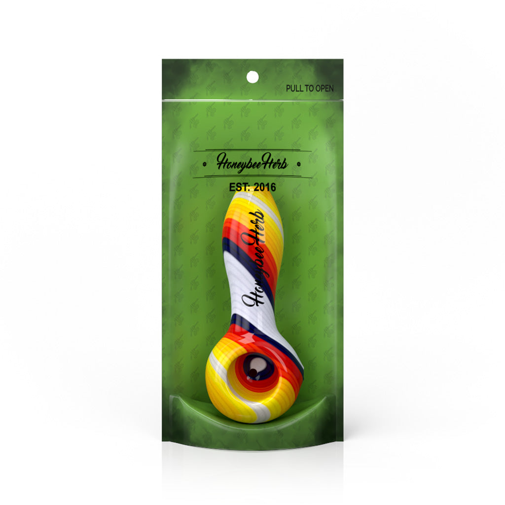 4-Inch Lavender-Twist Vibrant  Linework Twist Spoon Pipe Packaging View By Honeybee Herb