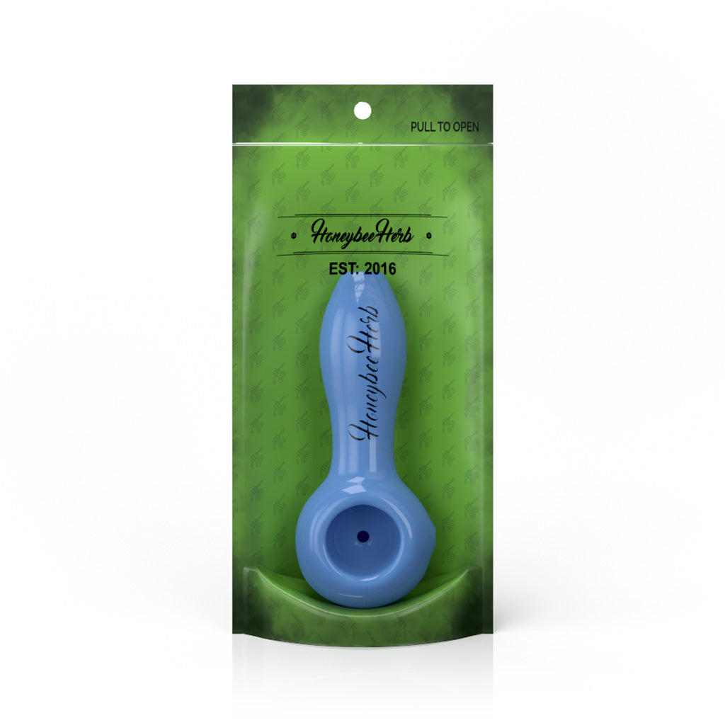 4-Inch Milk-Blue Original Hand Pipe Spoon Packaging View By Honeybee Herb