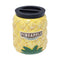 Large Pineapple Ceramic Storage Jar in bright yellow with green leaves and a black twist lid, shown upright
