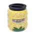 Large Pineapple Ceramic Storage Jar in bright yellow with green leaves and a black twist lid, shown upright