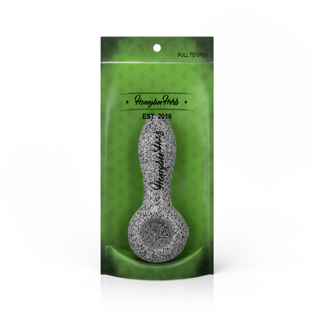 4-Inch Graphite Haze Frit Speckled Spoon Pipe Packaging View Available At Honeybee Herb