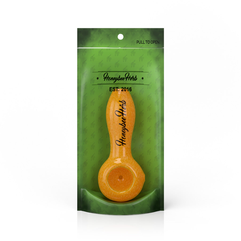 4-Inch Orange Haze Frit Speckled Spoon Pipe Packaging View Available At Honeybee Herb