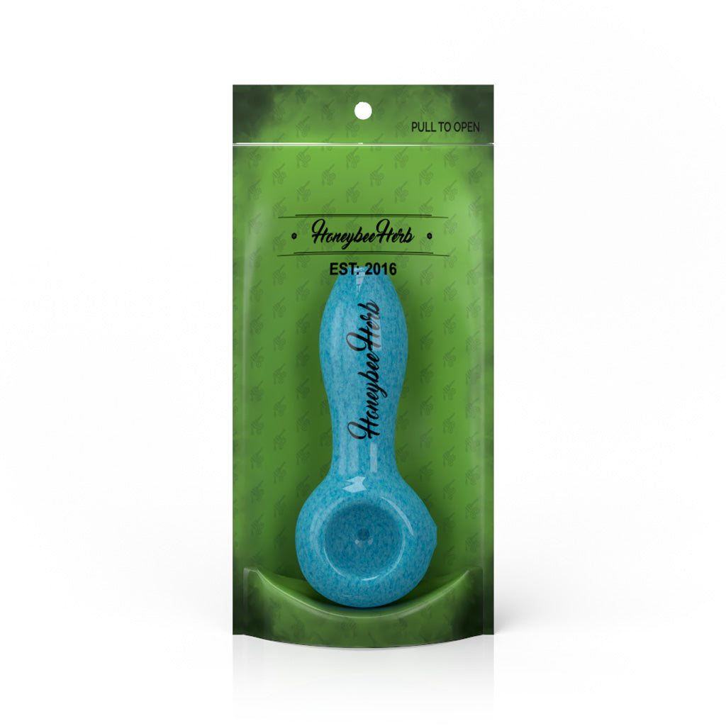 4-Inch Turquoise Haze Frit Speckled Spoon Pipe Packaging View Available At Honeybee Herb