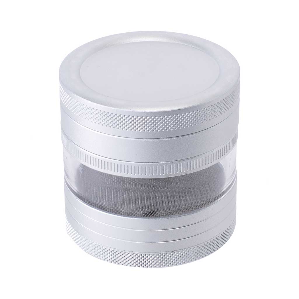 4-Parts Silver See Through Chamber Grinder Available At Honeybee Herb