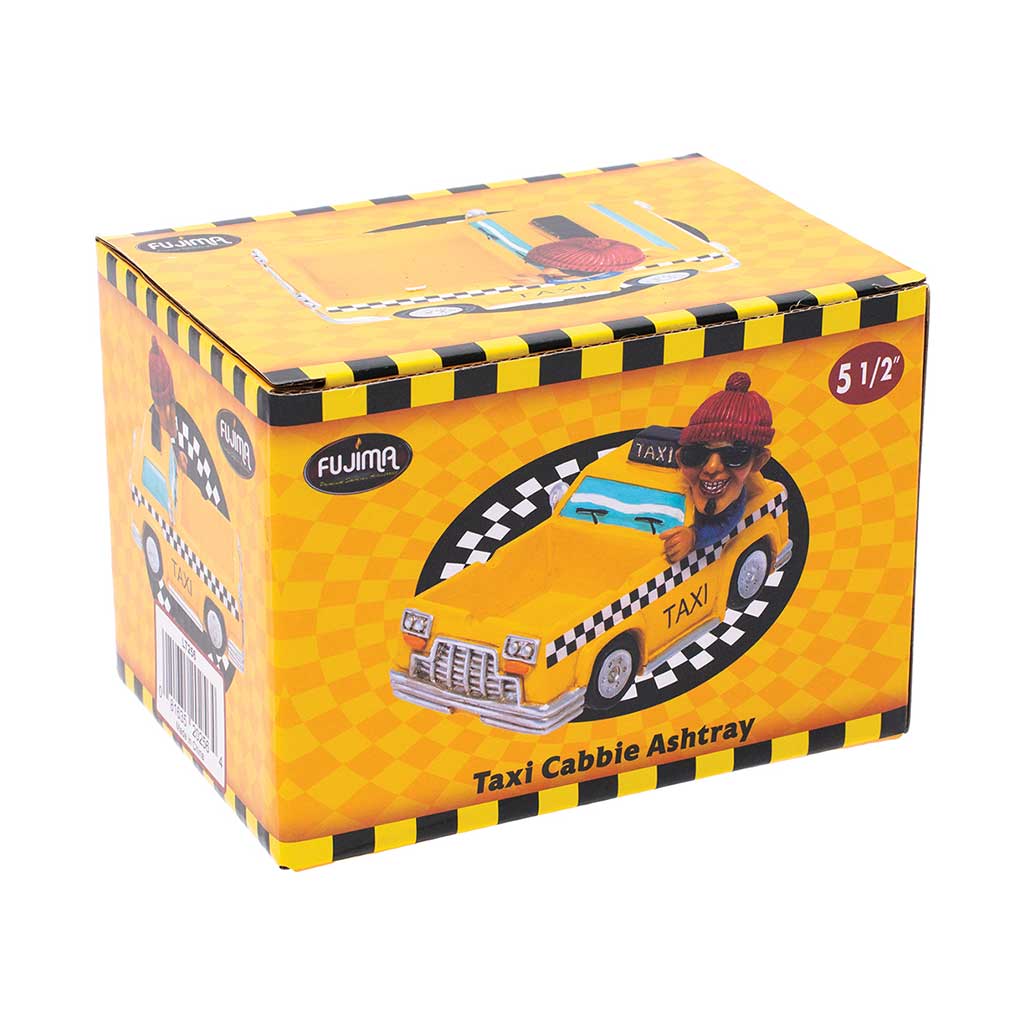 Retail box for the Taxi Cabbie Ashtray, yellow resin, 5.5-inch, with checkered art