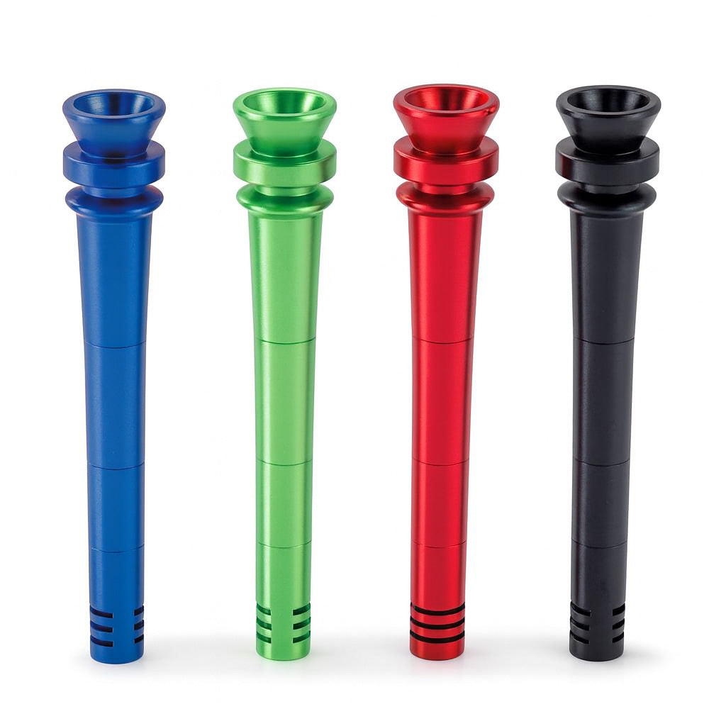 Four Aluminum Downstem And Bowl Pieces In Blue, Green, Red, And Black, 5.5-Inch Size  