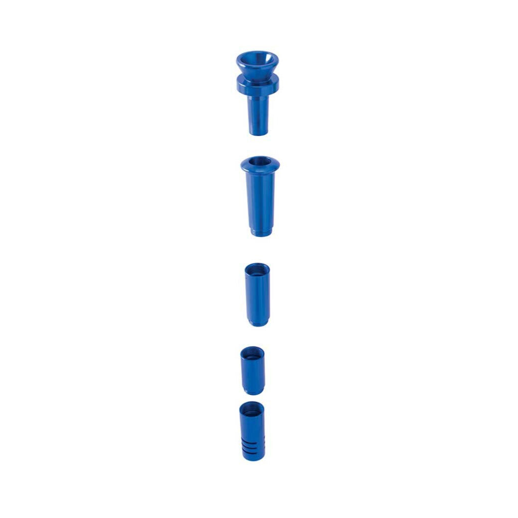 Blue Aluminum Downstem And Bowl Shown Disassembled Into Five Parts