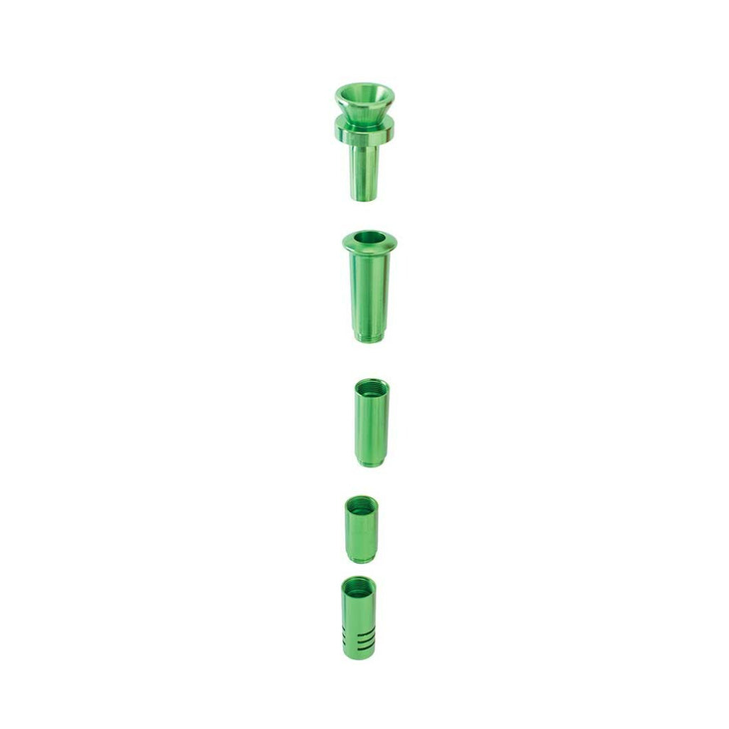 Green Aluminum Downstem And Bowl Shown Disassembled Into Five Parts