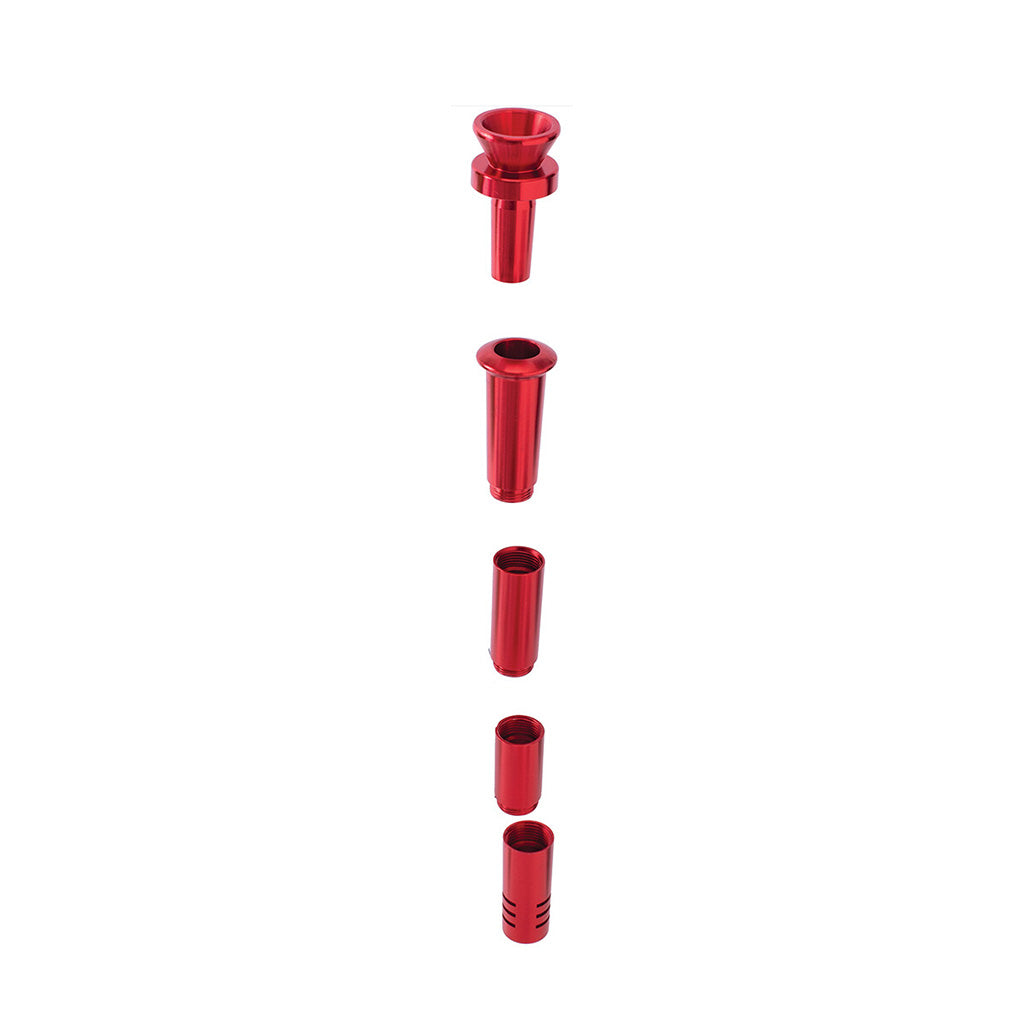 Red Aluminum Downstem And Bowl Shown Disassembled Into Five Parts