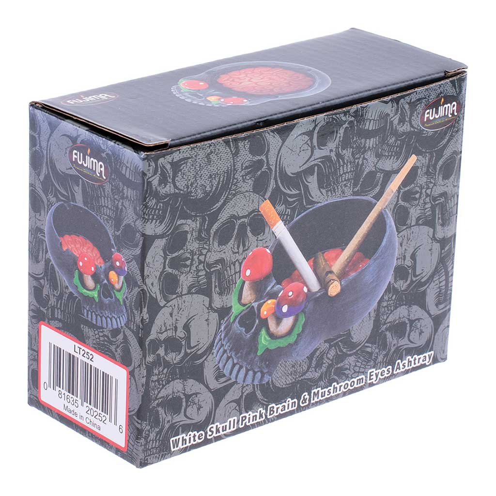  Retail box for the Black Skull Pink Brain & Mushroom Eyes Ashtray with Fujima branding and skull art
