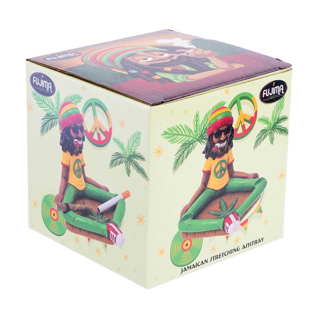 Retail box for the Jamaican Stretching Ashtray, multicolor, with Fujima branding and art