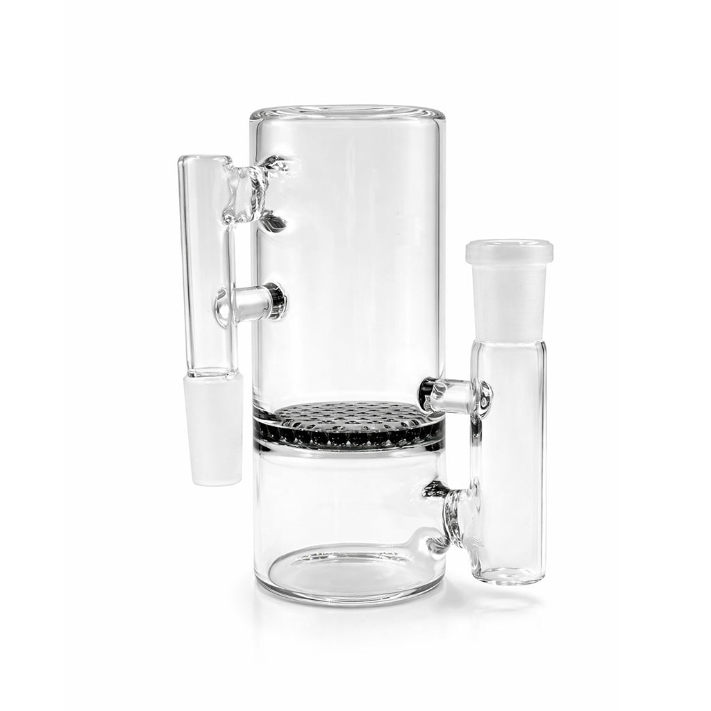 5 inch honeycomb disc recycler ash catcher in smoke gray glass add on attachment designed to trap ash and boost filtration for bongs