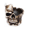 Front view of the Half Skull Ashtray, bone finish with horn detail and notched rim edges