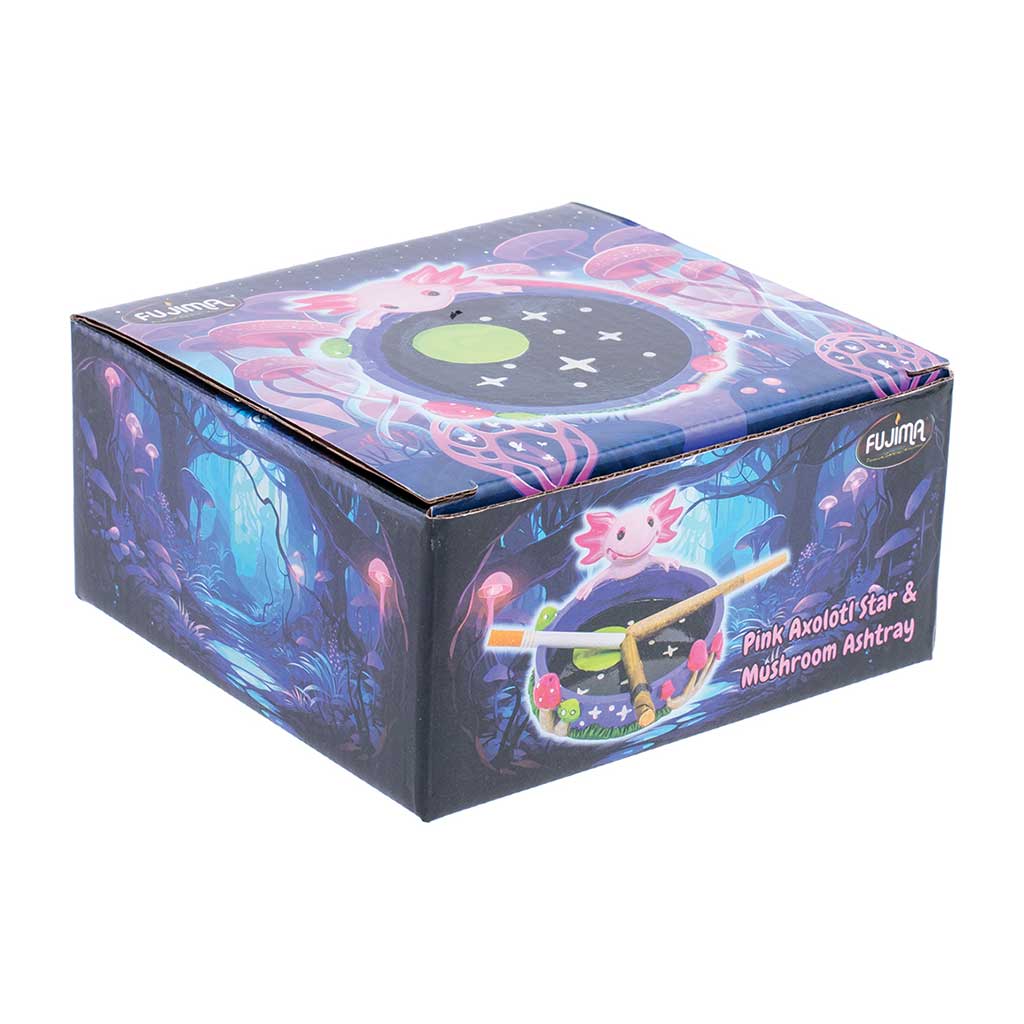 Fujima retail box for the Pink Axolotl Star & Mushroom Ashtray with printed artwork and logo