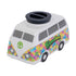 Large Hippie Bus Ceramic Storage Jar in white with colorful retro wrap and black twist lid