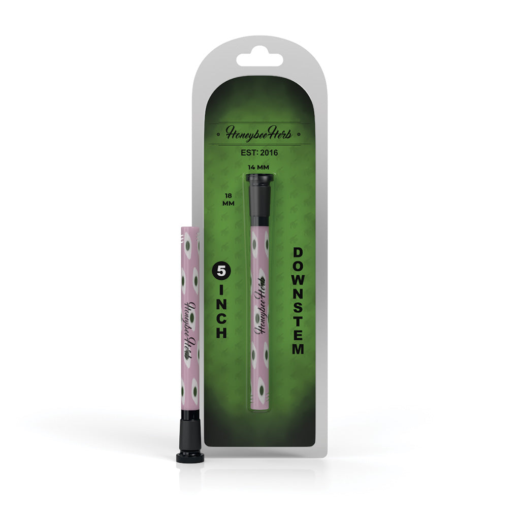 HBH 5-inch Pink 18mm Ground Joint & 14mm Inside Diameter Female Joint Spotted Bead Downstem V10 Packaging View