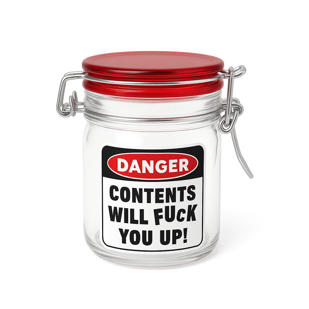 Airtight 5 Oz. Medium Stash Jar With Bold Label 'Contents Will Fuck You Up!' by Ted Miller Innovations At Honeybee Herb