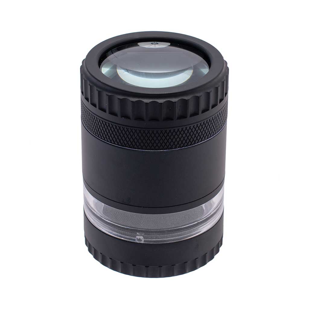 Fully Assembled Black 5-Piece Herb Grinder With Magnifying Lid And Kief Chamber 