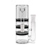 Front view of 6 inch triple honeycomb perc ash catcher in smoke gray glass designed to trap ash and add extra diffusion for smoother pulls 