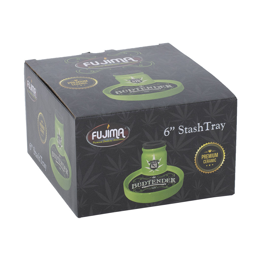 retail box for budtender 6 inch stash tray, green local 420 design by fujima, premium ceramic stash accessory