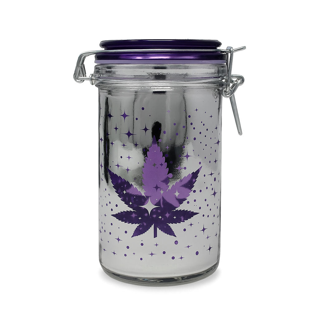 Airtight Purple Leaf Galaxy 6-Inch XL Stash Jar – Decorative Latch-Lock Storage Container From Honeybee Herb 