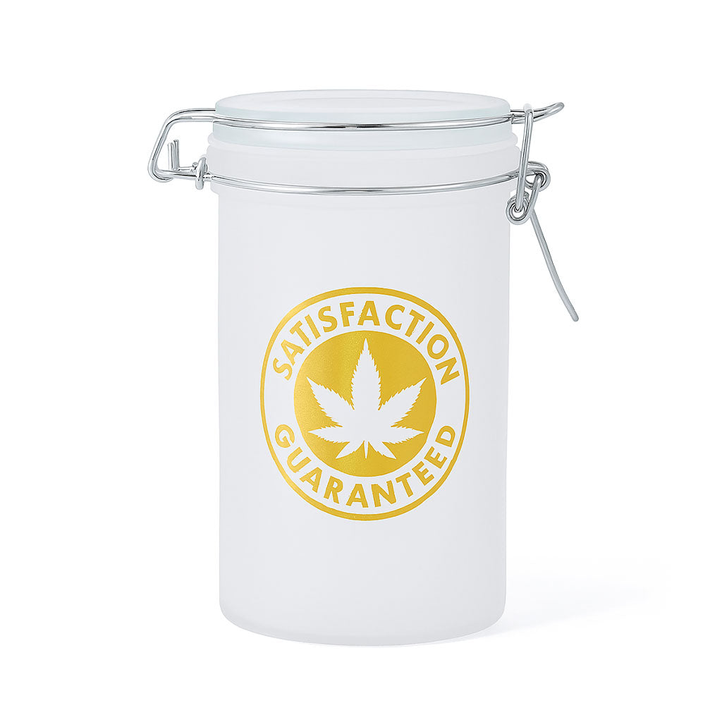 6-Inch Frosted Satisfaction Guaranteed Stash Jar By Ted Miller Innovations At Honeybee Herb Buzz Shop