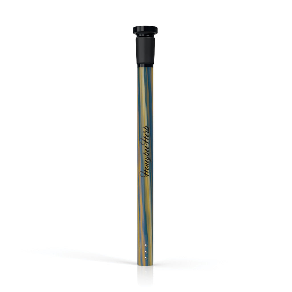 Honeybee Herb 6-inch Yellow-Blue 18mm Ground Joint & 14mm ID Female Joint Candy Stripped Downstem V1 Clear View