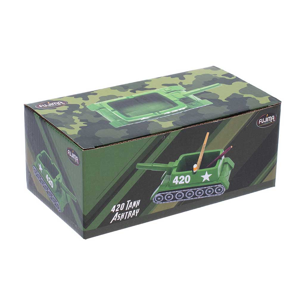  Fujima Green 420 Tank Ashtray retail box with camo art and product illustration on all sides