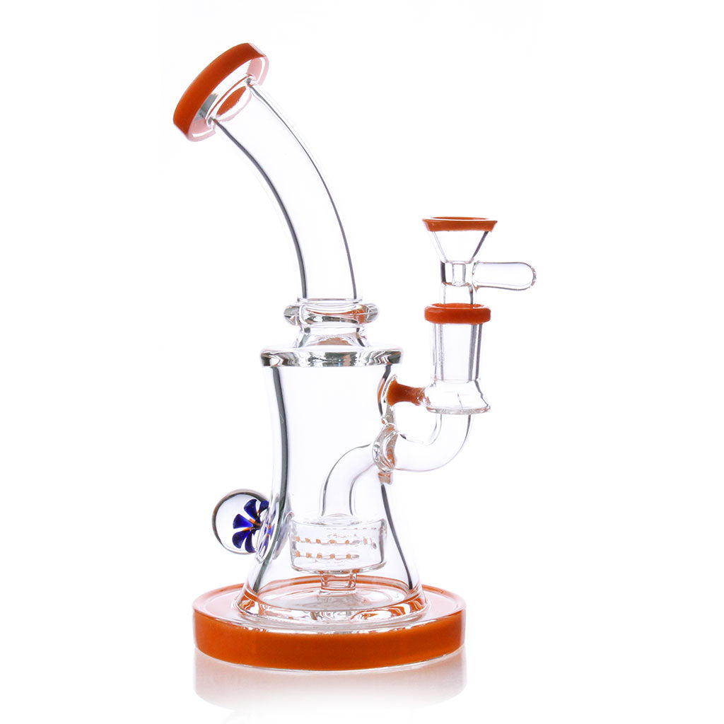 Orange Glass Mouthpiece And Bottom Stand 7 Inch Candy Honeycomb Perc Dab Rig