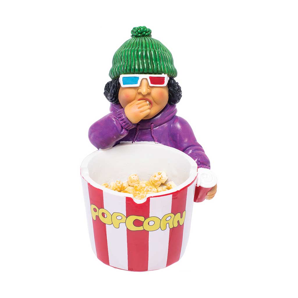 Front view of the Movie Popcorn Ashtray showing deep cup, notch rests, and popcorn detail