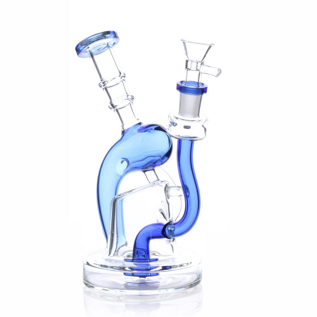 7 Inch Showerhead Perc Semi Recycler Blue Borosilicate Glass Dab Rig