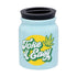 Light blue Toke It Easy ceramic stash jar with a black screw lid, 8 oz capacity