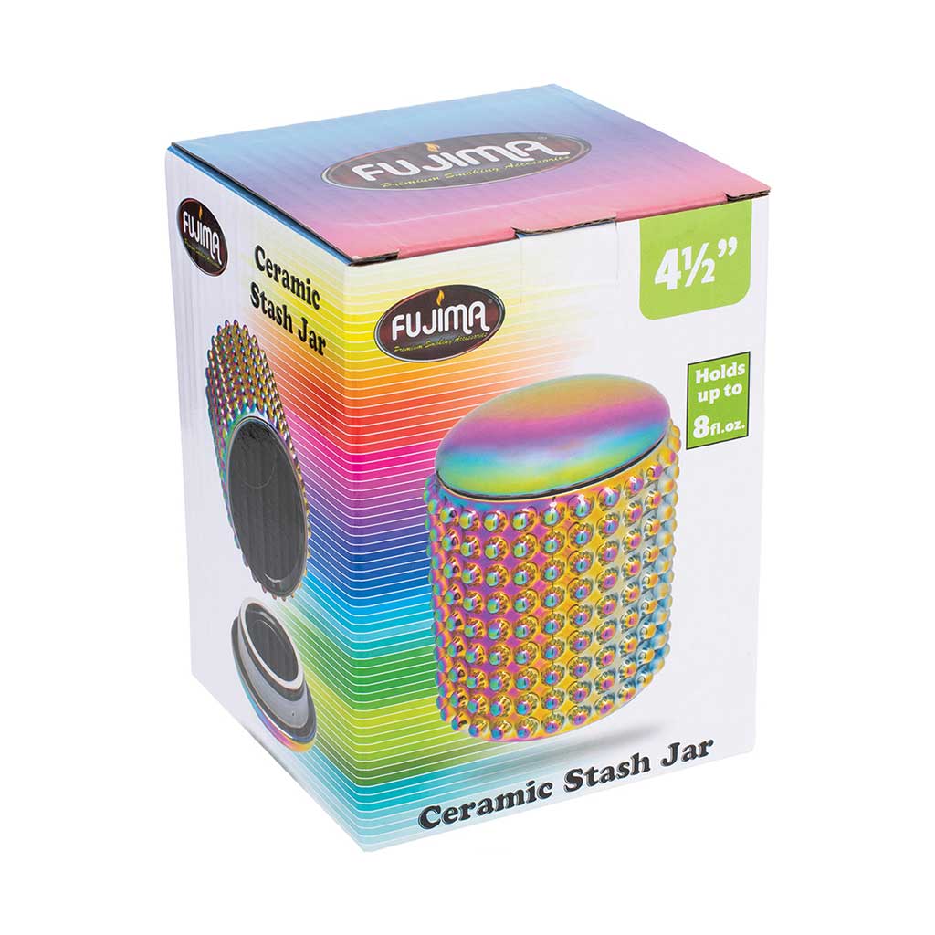 Retail box for Fujima Large Dotted Ceramic Stash Jar – Spectrum, marked 4.5
