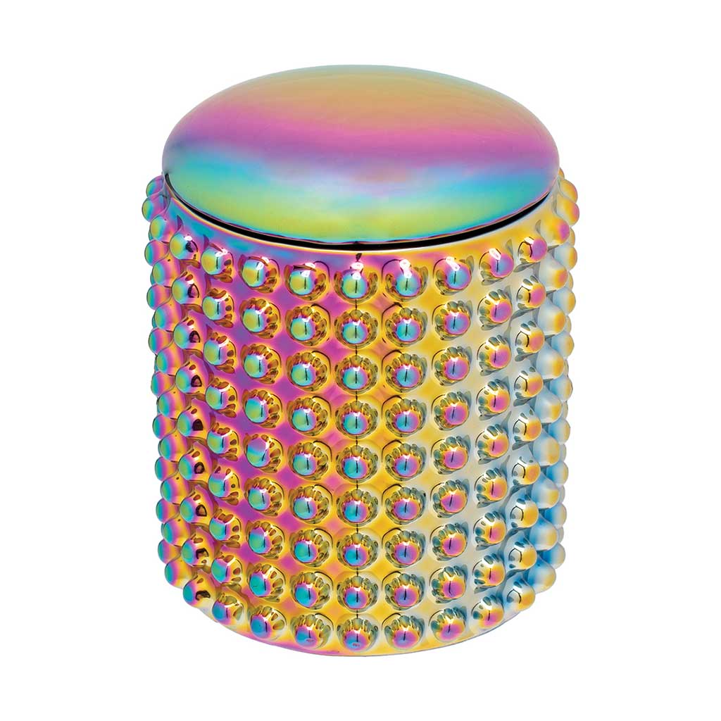 Large Dotted Ceramic Stash Jar – Spectrum, rounded lid and raised dot texture, 8 oz capacity