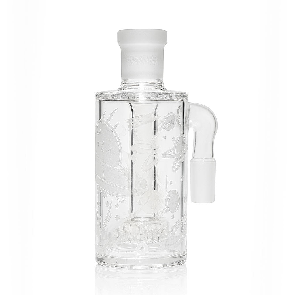 90°-Degree Male Clear Glass Space Odyssey Wet Ash Catcher Front View Available At Honeybee Herb