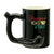Black Premium Roast and Toast pipe mug with glossy finish, colorful front artwork, built-in pipe-style handle, and front bowl